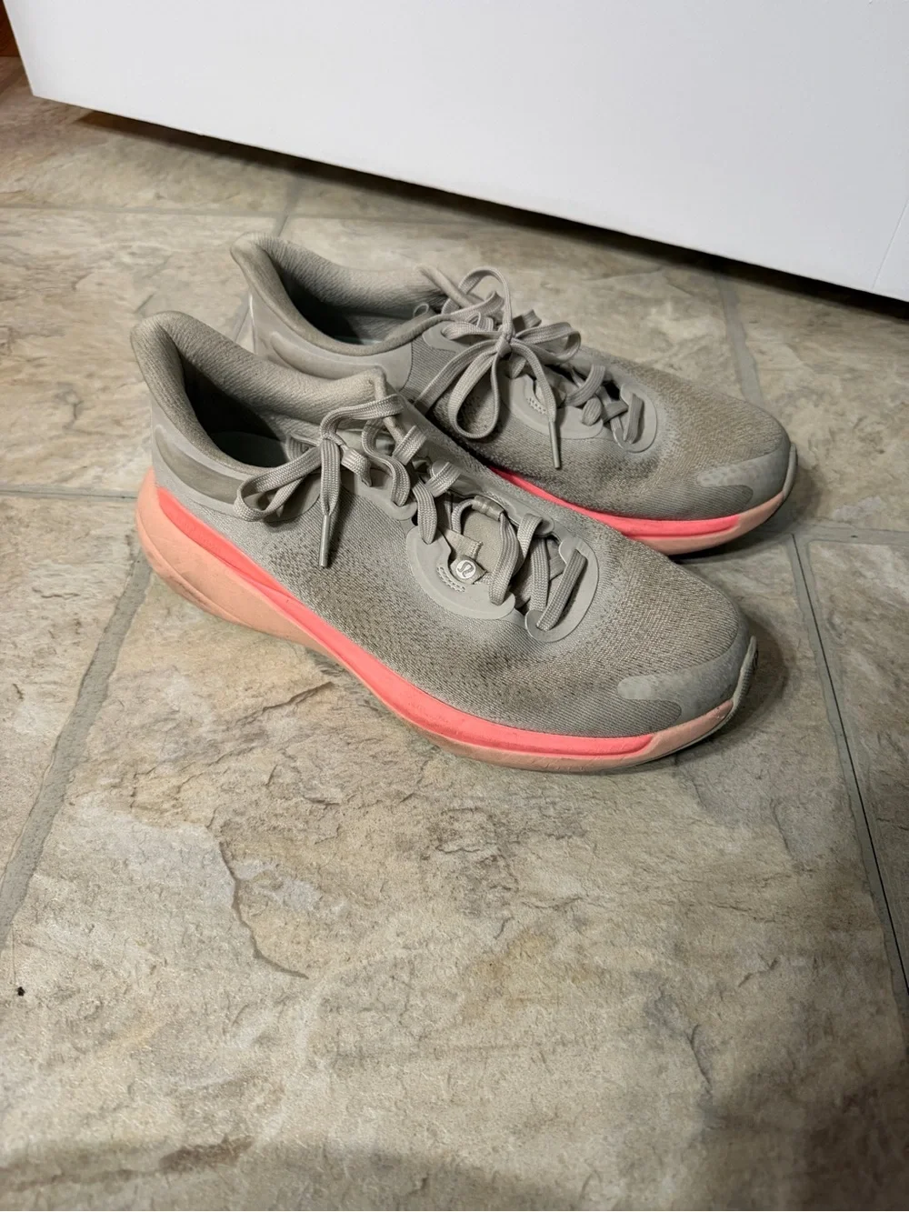 lululemon Neutral Taupe Running Sneakers with Coral Accent